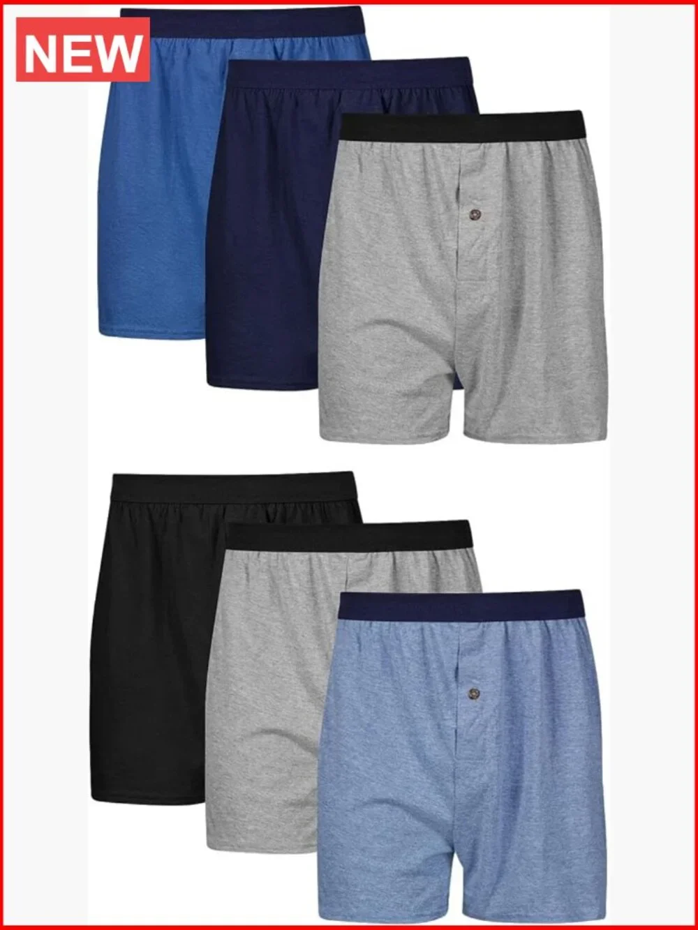 6 Pack Men's Boxers Cotton Blend Comfort Waistband